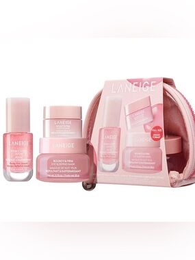 LANEIGE Full Size Eye Mask, Bouncy Sleep Mask, & Serum Trio in Travel Pouch NWT